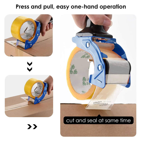Kickass Two Inch Tape Gun Dispenser With Fast Reload Mechanism And Dual Rollers For No Sweat Packing Sealing Paired With A Built In Razor Sharp Cutter And Extra Blade Included