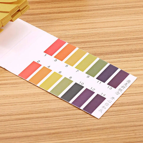 All In One Soil And Water Test Paper Kit with 80 strips full range 1 to 14 color cards displayed on table
