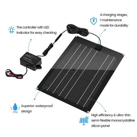 Image of 15W Solar Panel Kit With Built In Maintenance Pulse And MPPT Controller For 12V Lead Acid Batteries Waterproof Battery Maintainer