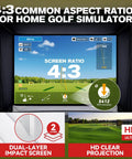 11 By 8 Ft Golf Simulator Enclosure With HD Dual Layer Impact Screen showing 4:3 screen ratio and simulator interface