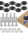 Front view: ZIUZI 10-set 1/4-20 star knob kit with bolts and washers for T-track woodworking