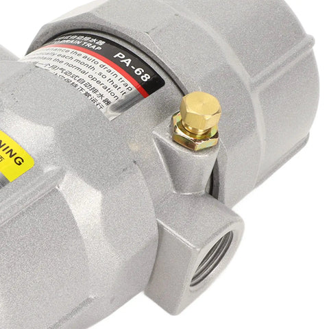 Close-up of Automatic Drain Valve For Pneumatic Systems With Built Tough Aluminum Alloy Body And Adjustable Drain Frequency