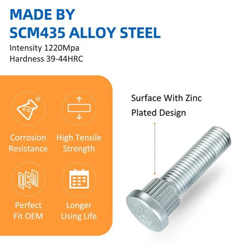 Hella Tough 16 Piece Wheel Studs Kit With Zinc Plated Finish For Polaris Ranger Sportsman RZR ACE And Utility ATVs 400 500 570 800 showing silver SCM435 alloy steel stud design.