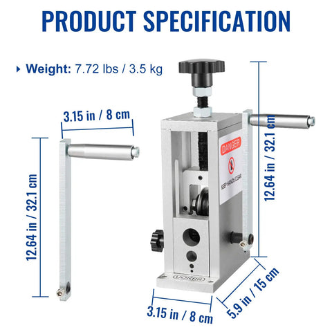 Manual Wire Stripper Machine For Drill With Hand Crank Portable 0.06 To 1 Inch Cable Stripping Tool Product Specifications