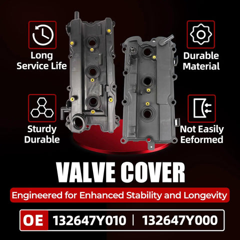 Valve Cover Set With Bolts Oil Cap Gaskets Spark Plug Tube Seals And PCV Valve For 3.5L V6 Nissan Altima Maxima Murano Quest Infiniti I35 2002 2009 Direct Fit Engine Replacement displayed with features like durable material and long service life.