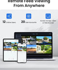 8 Channel 5MP PoE Home Security System With 6 Outdoor Cams, 4K NVR And 2TB HDD remote viewing on laptop, tablet, smartphone