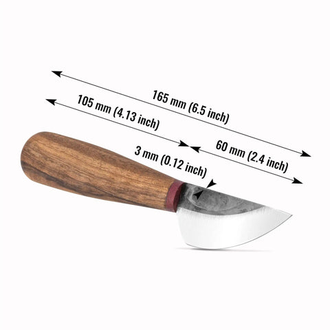 Round Leather Knife For Cutting, Trimming, Skiving And Shaping Pro Grade High Carbon Steel Blade With Wooden Handle