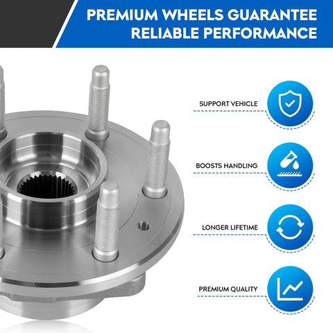 4WD Front Wheel Bearing And Hub Assembly With ABS For Chevy And GMC Trucks And SUVs Including Silverado Sierra Tahoe Suburban Yukon XL Escalade 6 Lug 1 Piece AWD Beefed Up Replacement Part, front view