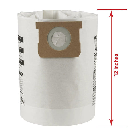 Disposable Filter Bags For Dry Pick Up Only Fits 10 To 14 Gallon Vacuums Three Pack Non Hazardous Materials, 12 inches tall bag.