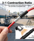 Heavy Duty 4 6 And 8 AWG Copper Heat Shrink Butt Connectors With Double Wall Insulation And Hot Melt Adhesive For Waterproof Weatherproof Underground Wire Splicing showing a sealed red wire splice