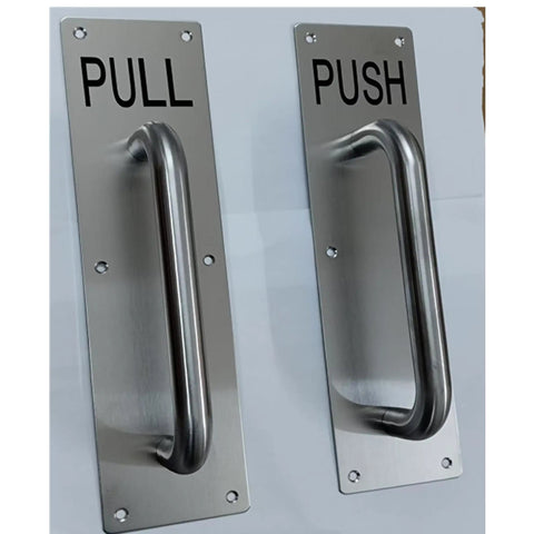 304 Stainless Steel Commercial Door Push Pull Plate Handle With Backing Plates 11.8 x 3.2 Inch Plate, 20 Cm Handle Length, 1.9 Cm Diameter, Built To Last, Easy To Install, Fits Metal Doors, Wood Doors And Composite Doors. push pull plates shown