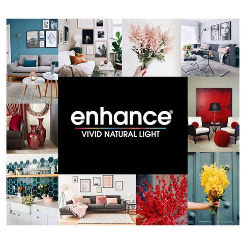 Collage of rooms with varied lighting, emphasizing vivid natural light, promoting LED A19 Light Bulb 60W Equivalent Dimmable.