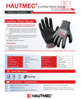 Cut Resistant Work Gloves With Nitrile Dipped Palms 13 Gauge Knit Touchscreen Compatible Breathable For Construction Machinery Glass And Garden EN 388 Level F ANSI A6 InnoFlex Tech Size XXL product datasheet featuring glove details and specifications.