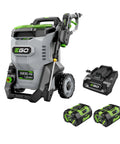 Front view of Dual 56V Battery Electric Pressure Washer With 3200 Psi Turbo Power And 2.0 Gpm Beast Mode Cleaning with batteries and charger