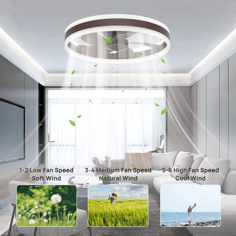 Compact 16 Inch Ceiling Fan With Lights And Remote App Control For Bedroom Or TV Room Low Profile Flush Mount in living room