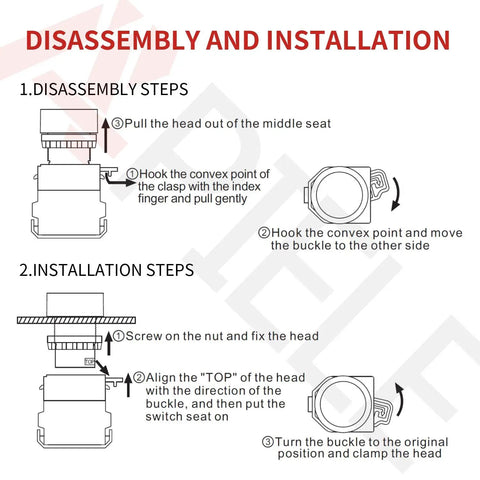 Disassembly and installation guide for 22mm 2 Position Maintained Selector Switch 10A 440V Pack Of 2 Plastic Body Aluminum Head
