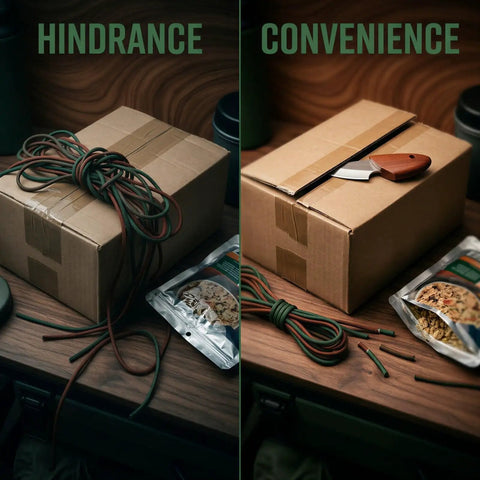 Compact Utility Knife And Box Cutter With Stainless Steel Peeler on opened package, showcasing wood handle and precise blade
