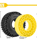 63x22mm 1.0 Inch Maverix MT Tires with Silicone Inserts in yellow for TRX4M SCX24 1/18 1/24 RC Crawlers, side view