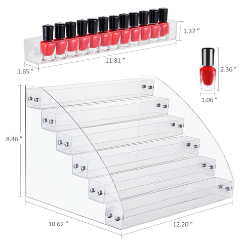 6 Tier Acrylic Nail Polish Organizer With No Fuss Easy Install Holds Up To 96 Bottles Space Saving Countertop Rack dimensions