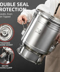 Heavy Duty 304 Stainless Steel Milk Can And Water Jug With Secure Airtight Lid featuring thickened silicone gasket and locking clamp.