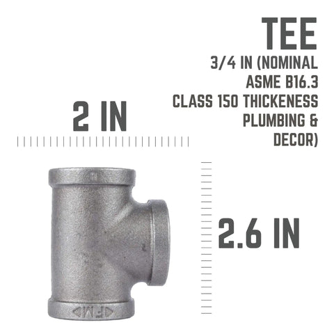 Three Quarter Inch Black Malleable Iron Tee Fittings Set Of Eight For DIY Plumbing And Furniture Projects Strong Support