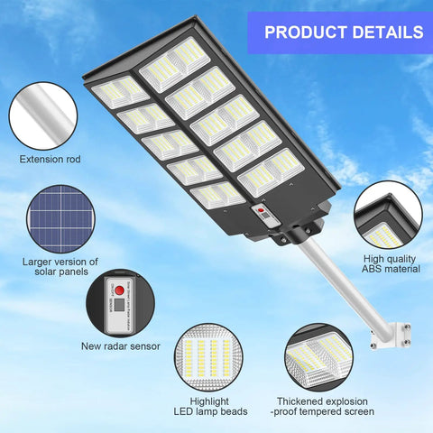 Solar Outdoor Security Light Kit With Remote Control Mega Bright 20 Heads 15000LM 800 LEDs Motion Sensor IP65 Waterproof