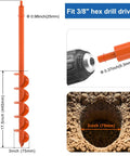 Auger Drill Bit For Post Holes 32 Inch Long Garden Spiral Hole Drill 3/8 Inch Hex Drive with example hole and dimensions