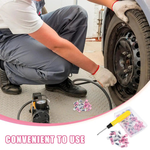 Mechanic using 61Pcs Vacuum Tire Repair Nail Kit With Screwdriver For Cars, Motorcycles And Trucks, tire repair tools in use
