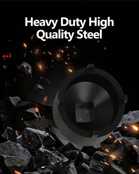 Close-up of Heavy Duty High Quality Steel from Garage Ready 13 Piece Axle Nut Socket Kit featuring grooved design.