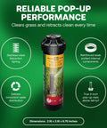 Top Tier No Hassle Gear Driven Rotor Sprinkler Head Two Pack 4 Inch Pop Up Lawn Watering System showing stainless steel spring and seals.