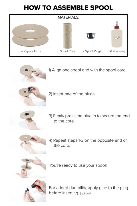 Step-by-step assembly guide for 3.5 Inch Cardboard Spool Kit Set Of 3 For Craft Rope Cord Thread Wire And Chain Perfect Stash.