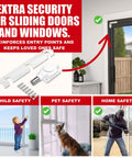 Sliding Door Lock For Patio Doors With Adjustable Ventilation And Button Actuation, Child Safety Lock For Sliding Glass Doors, Pet Safe, Metal Shaft, Multi Point Locking Positions For Full Or Limited Opening