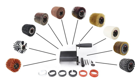 Heavy Duty Synthetic Fiber Abrasive Brush Drum For Grinding Machines Rust Removal Satin Finish On Unpainted Metals Flat Metal And Wood Surfaces Wire Drawing Attachment 120x100mm with accessories