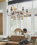 Six Light Farmhouse Chandelier With Dope Vintage Candle Design Rustic Industrial Pendant Lighting In White And Dark Brown