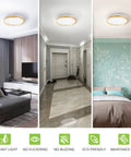 20 Inch LED Flush Mount Ceiling Light Fixture Low Profile Modern Design With Faux Wood Shade 42W 2098LM Dimmable 2700K To 5000K Adjustable CCT ETL Listed For Kitchen And Bedroom installed in various rooms