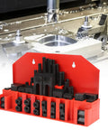 58 Piece T Slot Clamping Kit With Welding Table Clamps And Hardened Drill Press Squares in storage box on milling machine