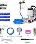 Heavy Duty 1600W Airless Paint Sprayer With Two Liter Tank And Five Meter Hose Three Adjustable Speeds High Pressure Electric Spray Gun with blue hose and spray gun.