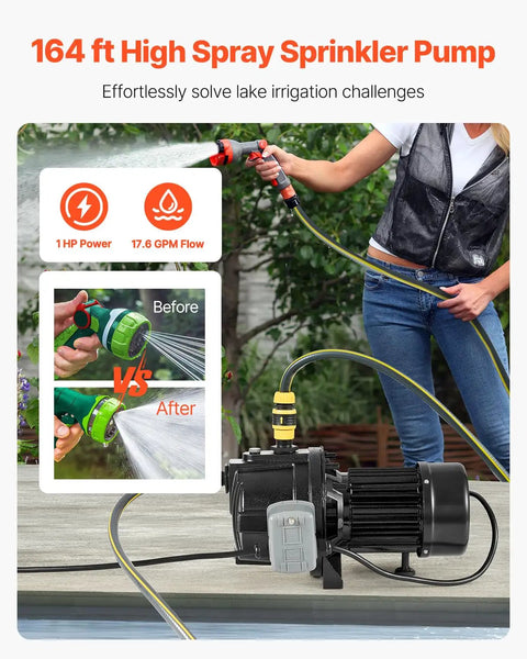 115 Volt Shallow Well Jet Pump 1 HP Heavy Duty Cast Iron Irrigation Water Pump 164 Ft Max Head 20 To 40 PSI IPX4 in use