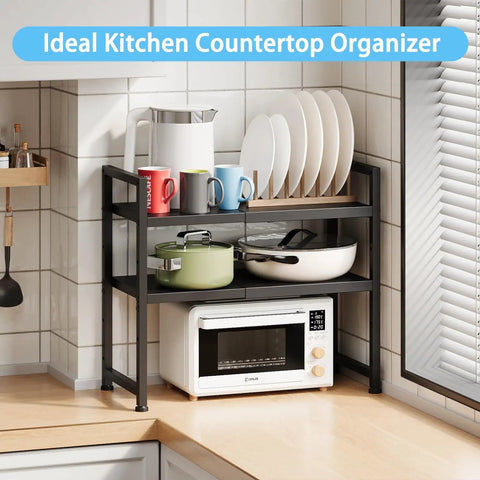 Expandable 2 Tier Metal Storage Shelves With 150 Lbs Capacity Heavy Duty Organizer for kitchen countertop