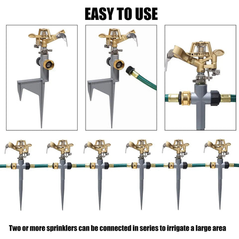 Impact Sprinkler Head On Metal Step Spike Heavy Duty Zinc Alloy Lawn Sprinkler With Adjustable Coverage Nozzle 360 Degree Full Circle To Partial Circle Irrigation 2 Pack setup instructions