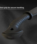 Close-up of the grip on the Durable Polypropylene Barong Style Black Sword For Training With Realistic Balance And Safe Sparring.