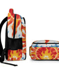 Side and top view of Blue Radial Tie Dye Sun Pattern Backpack Unisex Large Capacity Daypack Made From Durable Polyester Breathable Fabric