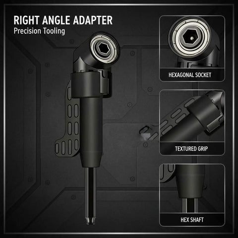 6 Pcs Right Angle Drill Attachment Set With 105 Degree Adapter And Flexible Shaft For Screwdrivers, Heavy Duty Chrome Vanadium Steel L Wrench Plus Impact Sockets To Reach Tight Spots Like A Pro. Right angle adapter with hex socket, textured grip, and hex shaft