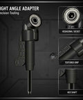 Right Angle Drill Attachment 6-Piece Set With Black 105° Adapter, 360 Flexible Shaft And L-Wrench, Impact Grade Chrome Vanadium Sockets For Tough Jobs In Tight Spots. black right angle adapter with hex socket, textured grip, hex shaft