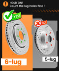 Comparison of 6-lug vs 5-lug brake rotors for Beefy Front Brake Rotors Kit For Toyota Tacoma 2005 To 2023 6 Lug Not For 5 Lug Includes 319mm 12.56in Rotors Also Fits 2003 To 2009 4Runner With 16 Inch Wheels Anti Rust Geomet Coated Heavy Duty Brake Upgrade