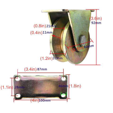 V Type Groove Sliding Gate Roller Wheel Set With Dual Bearings, Beefy Heavy Duty Steel Track Caster dimensions, Pack Of 4, 80mm