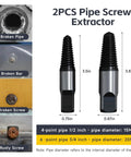 Image of 2PCS Pipe Screw Extractor, durable 4-point and 6-point tools for removing broken screws from 1/2 and 3/4 inch pipes.