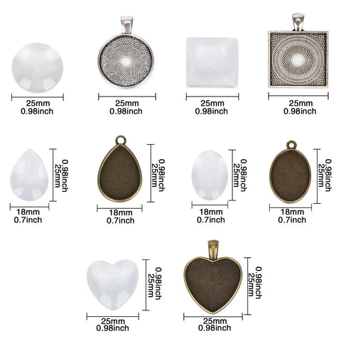 Sixty Piece DIY Resin Making Kit Featuring Five Style Glass Dome Cabochon Pendant Trays For Custom Jewelry Designs Pretty Slick Craft Supply Bundle