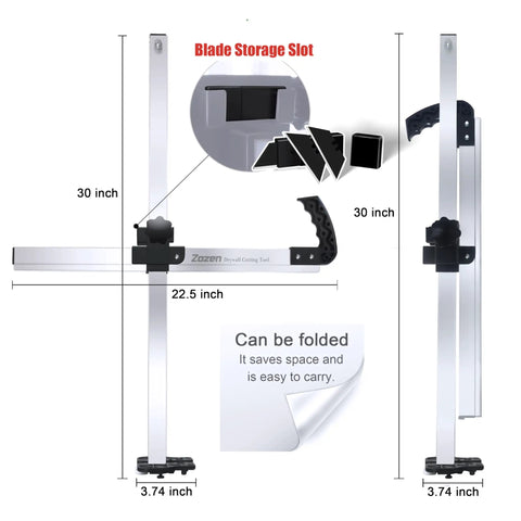 Foldable Drywall Cutter Pro Tool For On Site Pros And DIYers Use With Adjustable Blade, 30 inch scale, and blade storage slot