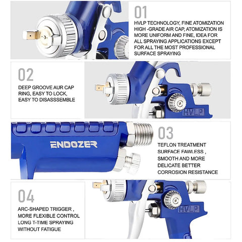 Pro Level Mini Hvlp Paint Sprayer With Gravity Feed Cup And Genuine Stainless Steel 1.0Mm Nozzle close-up of nozzle and trigger features.